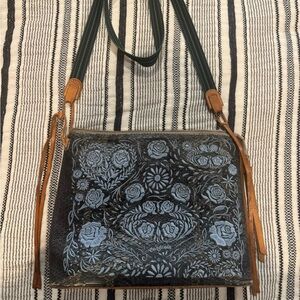 Consuela Downtown snakeskin pattern floral embroidered crossbody bag